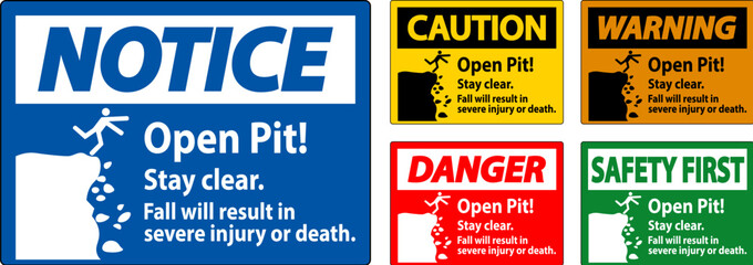 Danger Sign Open Pit Stay Clear Fall Will Result In Severe Injury Or Death