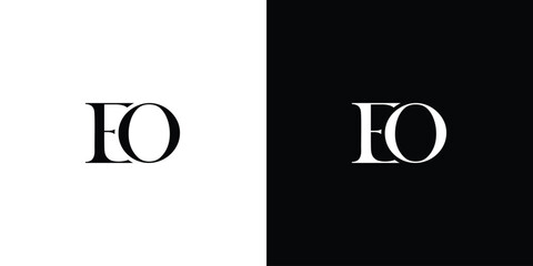 Abstract EO or OE Letter Icon Vector Logo with Serif Font and Minimalist Style in black and white color
