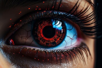 close-up of an eye with artificial intelligence in the retina. Future technologies for recognizing...