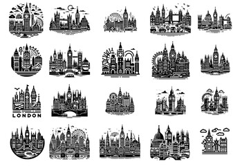 Exploring London: Vector Icons and Pictograms of the UK Capital's Landmarks - obrazy, fototapety, plakaty