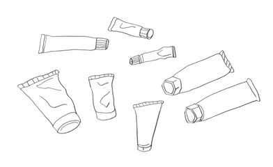 チューブ容器：鉛筆で描いたドローイング