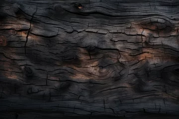 Papier Peint photo Texture du bois de chauffage Rough textured uneven surface of burnt timber. Background with copy space