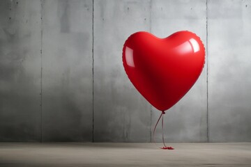 Red inflatable balloon in the shape of a heart on a background of a gray concrete wall. Background with selective focus