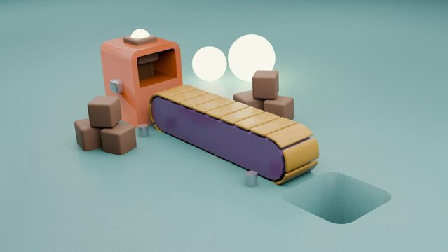 Cute animation of factory machine running package.