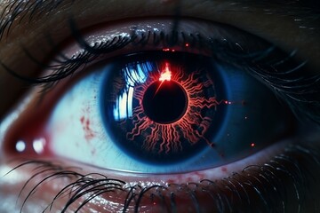 close-up of an eye with artificial intelligence in the retina. Future technologies for recognizing...