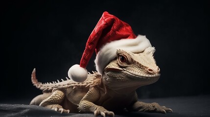 Cute cartoon green dragon in santa hat. 2024 new year, chinese calendar. Gifts, Christmas tree toy,...