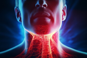 Sore throat 3D visualization of a painful area in the throat. Man sore throat