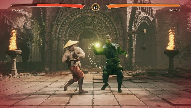 Video Game Animation Suffering Defeat In Battle Of Martial Arts Tournament. Player Defeated By Enemy Character In Arcade Mode. Defeat Screen. Martial Arts Simulator Battle. Martial Arts Battle Moves