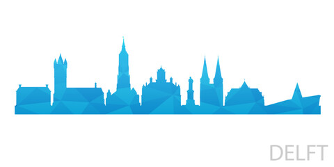 Obraz premium Delft, Netherlands Low Poly Skyline Clip Art City Design. Geometric Polygon Graphic Horizon Icon. Vector Illustration Symbol.