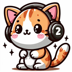 vector Illustration A cute KAWAII 2 KITTEN wearing headphones, typography