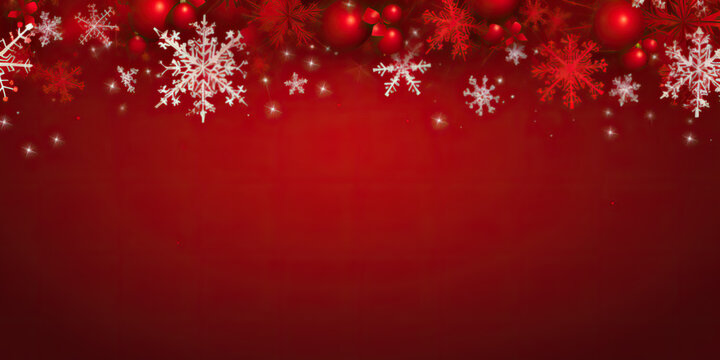 Red christmas banner with snowflakes. Merry Christmas and Happy New Year greeting banner