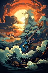 Guitar Music Vector Style for poster made by generative ai