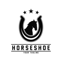 Fotobehang blacksmith horseshoe stable logo vector illustration design © acilliaeggi