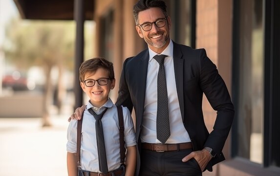 Handsome businessman and his young son