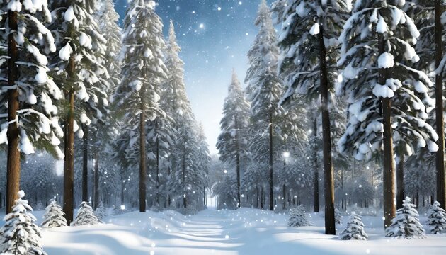 Generated image of forest in the winter snow blizzard