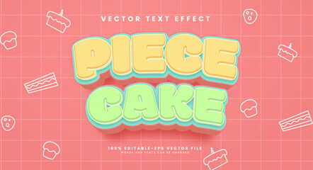 Piece cake editable text style effect. Vector text effect with a sweet food concept that is suitable for the dessert menu.