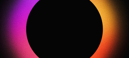 Abstract black background circle glowing halo gradient colors round frame copy space abstract noise grainy glowing dark textured shape - obrazy, fototapety, plakaty