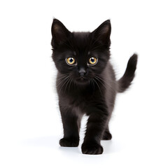 Black Cat Kitten Isolated on White Background - Generative AI