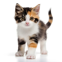 Obraz premium Calico Cat Kitten Isolated on White Background - Generative AI