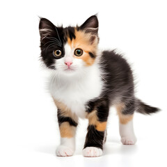 Calico Cat Kitten Isolated on White Background - Generative AI