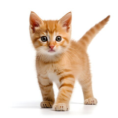 Obraz premium Ginger, Orange Cat Kitten Isolated on White Background - Generative AI