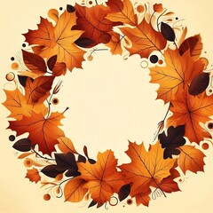 Autumn fall orange yellow brown maple oak leaf frame circle background with space for your copy created with generative ai