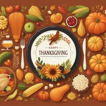 Autumn Thanksgiving Dinner Invitation card Template design for inviting on dinner space for copy created with generative ai