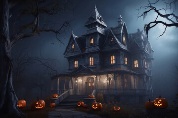 Fototapeta na wymiar mysterious and scary halloween castle night view