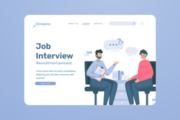 Job interview recruitment process illustration on landing page design