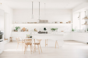 Luxury interior modern minimalist white kitchen design