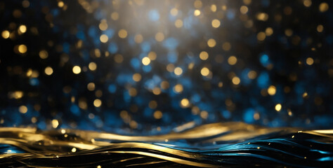 Abstract background, lines, perspective, bokeh, Christmas background, shades of black, gold and blue