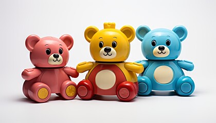 A set of colorful children's toys isolated on a white background