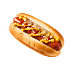 hot dog with mustard and ketchup isolated on a white background. Generative ai.