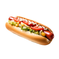 hot dog with mustard and ketchup isolated on a white background. Generative ai.