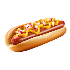 hot dog with mustard and ketchup isolated on a white background. Generative ai.