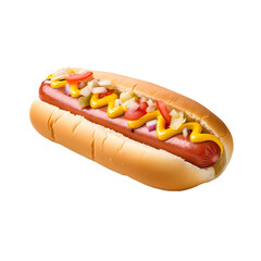 hot dog with mustard and ketchup isolated on a white background. Generative ai.