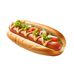 hot dog with mustard and ketchup isolated on a white background. Generative ai.