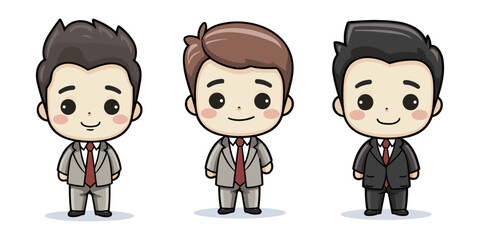 Set Collection Cute Kids Businessman Cartoon Vector Illustration