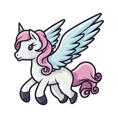 Cute Unicorn Pegasus Cartoon Vector Illustration