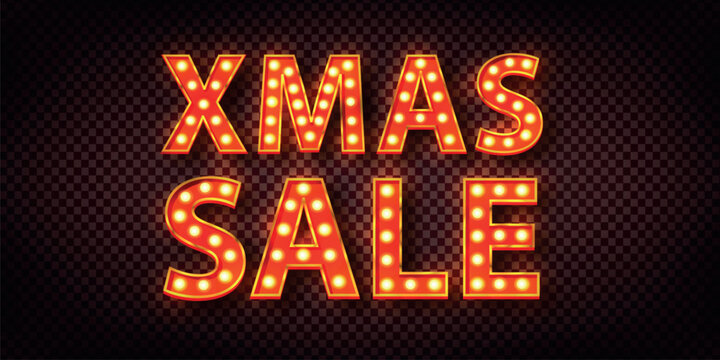 Vector realistic isolated marquee neon text of Xmas Sale on transparent background.