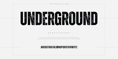 Underground rough abstract digital alphabet font typography. Bold Condensed Display Font. Vector illustration - obrazy, fototapety, plakaty