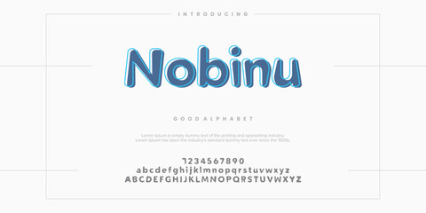 Nobinu abstract minimal modern alphabet fonts. Typography technology vector illustration