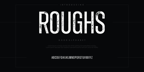 Rough abstract digital alphabet font typography. Bold Condensed Display Font. Vector illustration