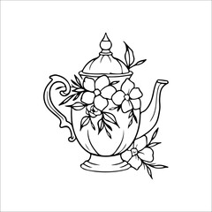 vector illustration of teapot with flowers