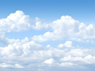 Naklejka na ściany i meble Blue sky and white fluffy clouds. Beauty bright cover background photo.