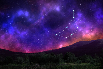Capricornus (Capricorn) constellation in starry sky over mountain at night