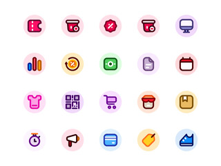 Black Friday Icon Pack Circular Colored Style. E-Commerce Icons Collection Perfect for Websites, Landing Pages, Mobile Apps, and Presentations. Suitable for User Interface or User Experience UI UX.