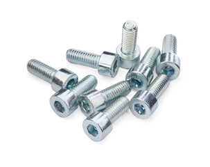 Metal socket screws isolated on white. Hardware tools