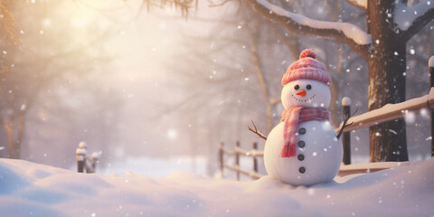 A cute snowman in a snowstorm. Generative AI. 