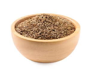 Bowl of aromatic caraway (Persian cumin) seeds isolated on white